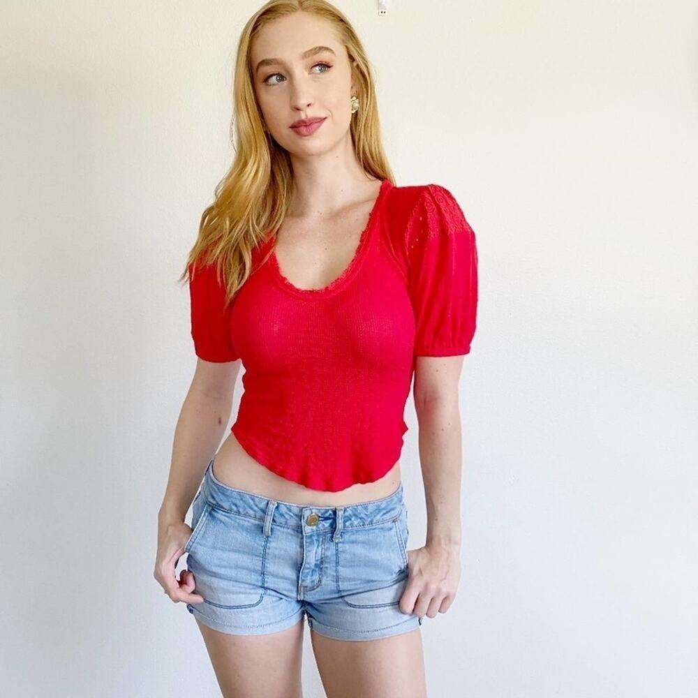 Free People St James Red Tee Top XS - Picture 2 of 4